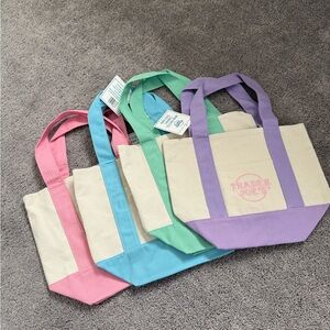 mini canvas Trader Joe’s tote bag set- Pink, Blue, Green, Purple